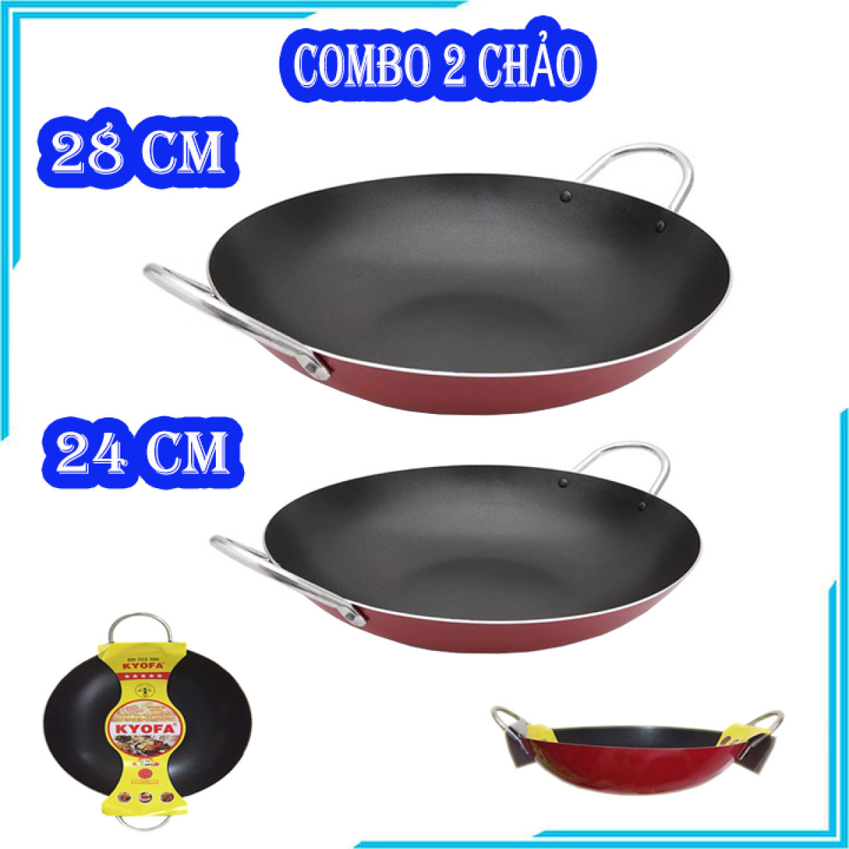[COMBO 2 CHẢO] Chảo chống dính 2 quai sâu lòng size 28 cm và 24 cm - Chảo chống dính 2 quai cao cấp