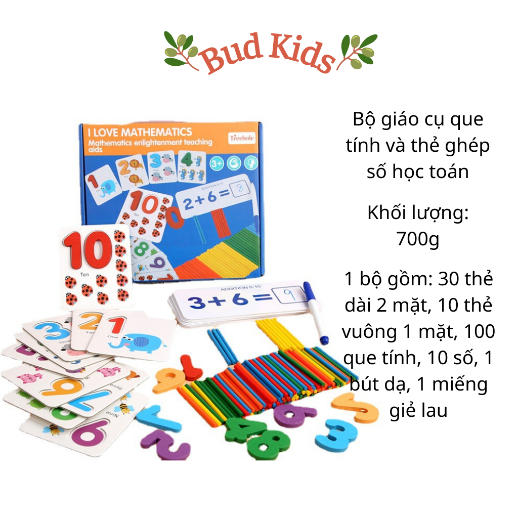 Bộ thẻ học thông minh cho bé loại to cứng giáo cụ Montessori đồ chơi toán học thông minh trí tuệ mầm