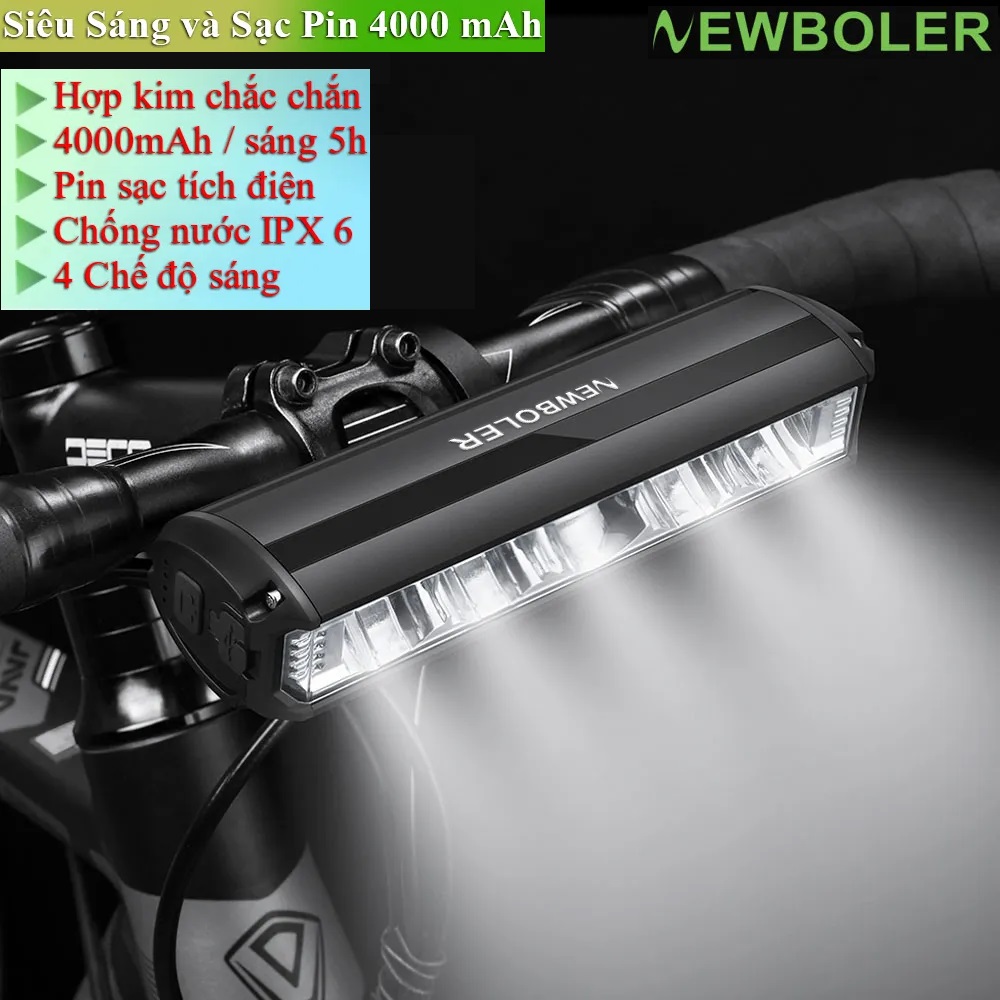 Đèn pha Led xe đạp NEWBOLER 3000 Lumen 4000mah có thể sạc lại chống nước IPX6 ,Đèn có thể cắt ánh sáng tuyệt đối