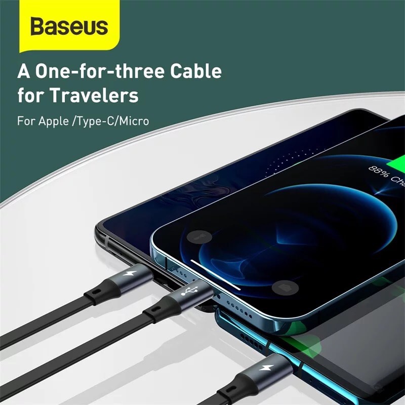 Cáp sạc dây rút Baseus Fabric 3-in-1 Flexible Cable tích hợp 3 đầu Type C