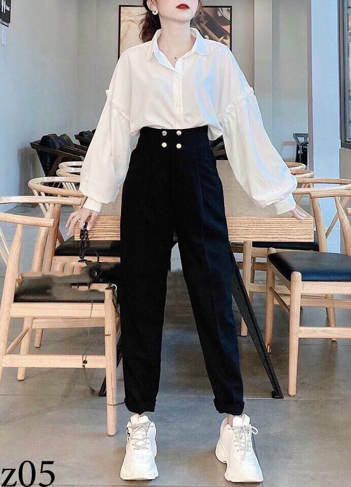Sét Áo Sơ Mi Trắng Tay Dài Kèm Quần Tây ,Chất Liệu Áo Kate Quần Umi,