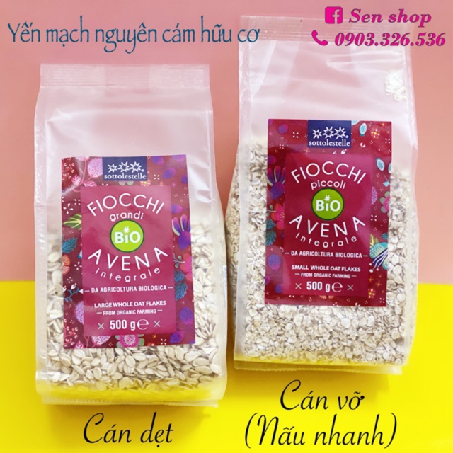 Yến mạch nguyên cám hữu cơ cán dẹt Sottolestelle - 500gr