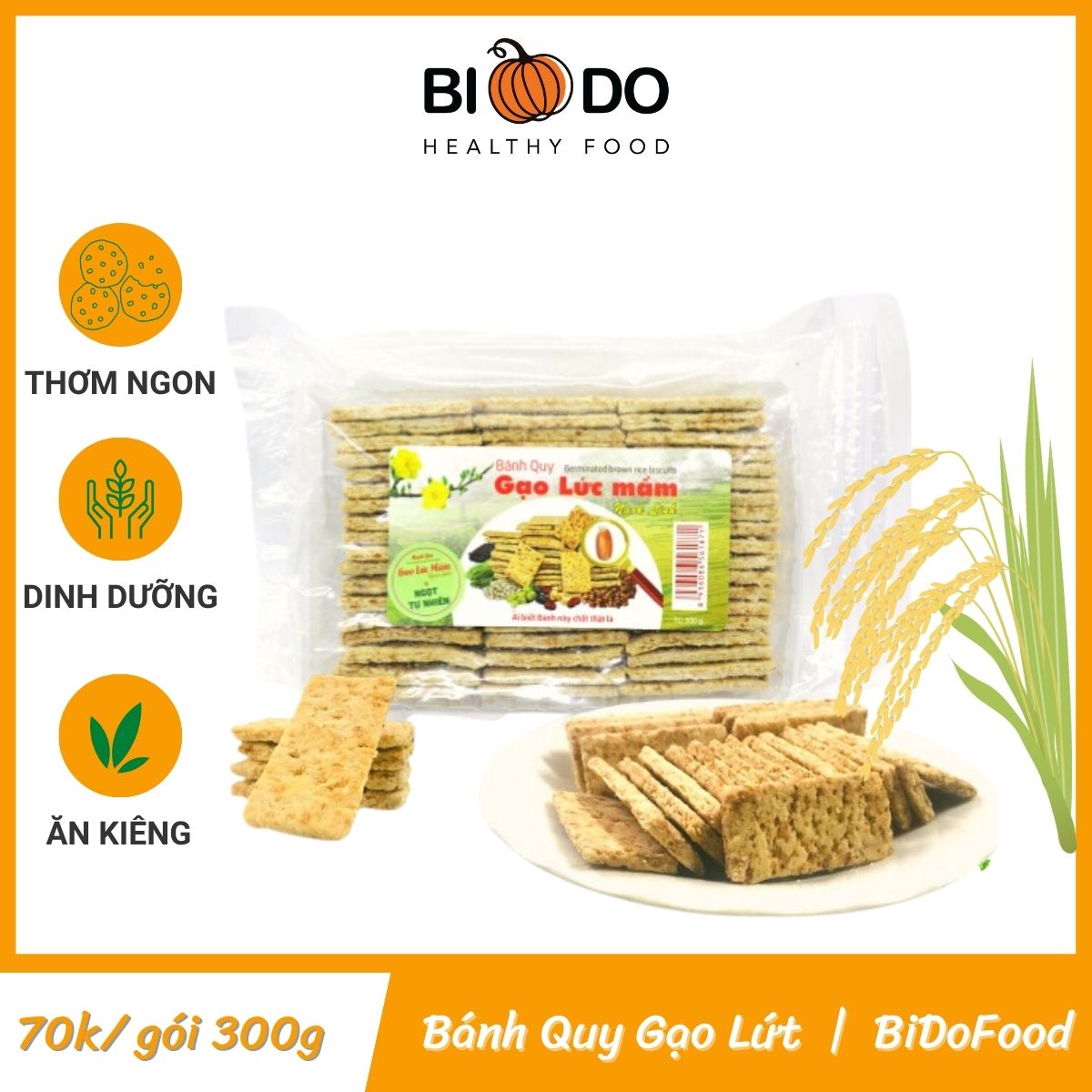 Bánh Quy Gạo Lứt Mầm Dinh Dưỡng 300g - Bí Đỏ Food - Thơm Ngon Tự Nhiên Bổ Dưỡng