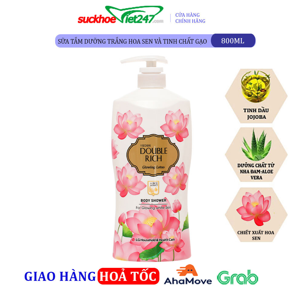 [HCM]Sữa tắm dưỡng trắng Double Rich hoa sen và tinh chất gạo 800g