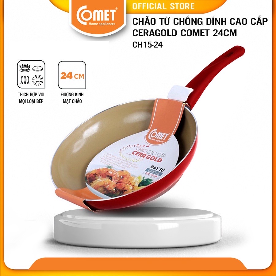 Chảo chống dính cao cấp Ceragold đáy từ COMET - CH15-24 size 24cm, dùng được cho bếp từ và tất cả các loại bếp - Hàng chính hãng