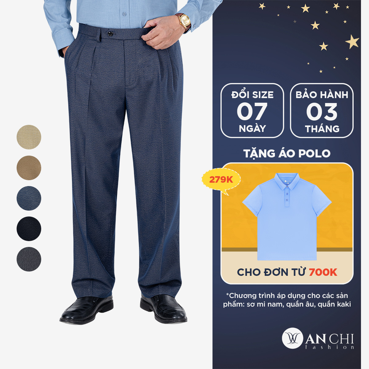 Quần âu 2 ly đốm 2025 dành cho nam trung niên ANCHI form suông ống rộng - Q2L-25-01