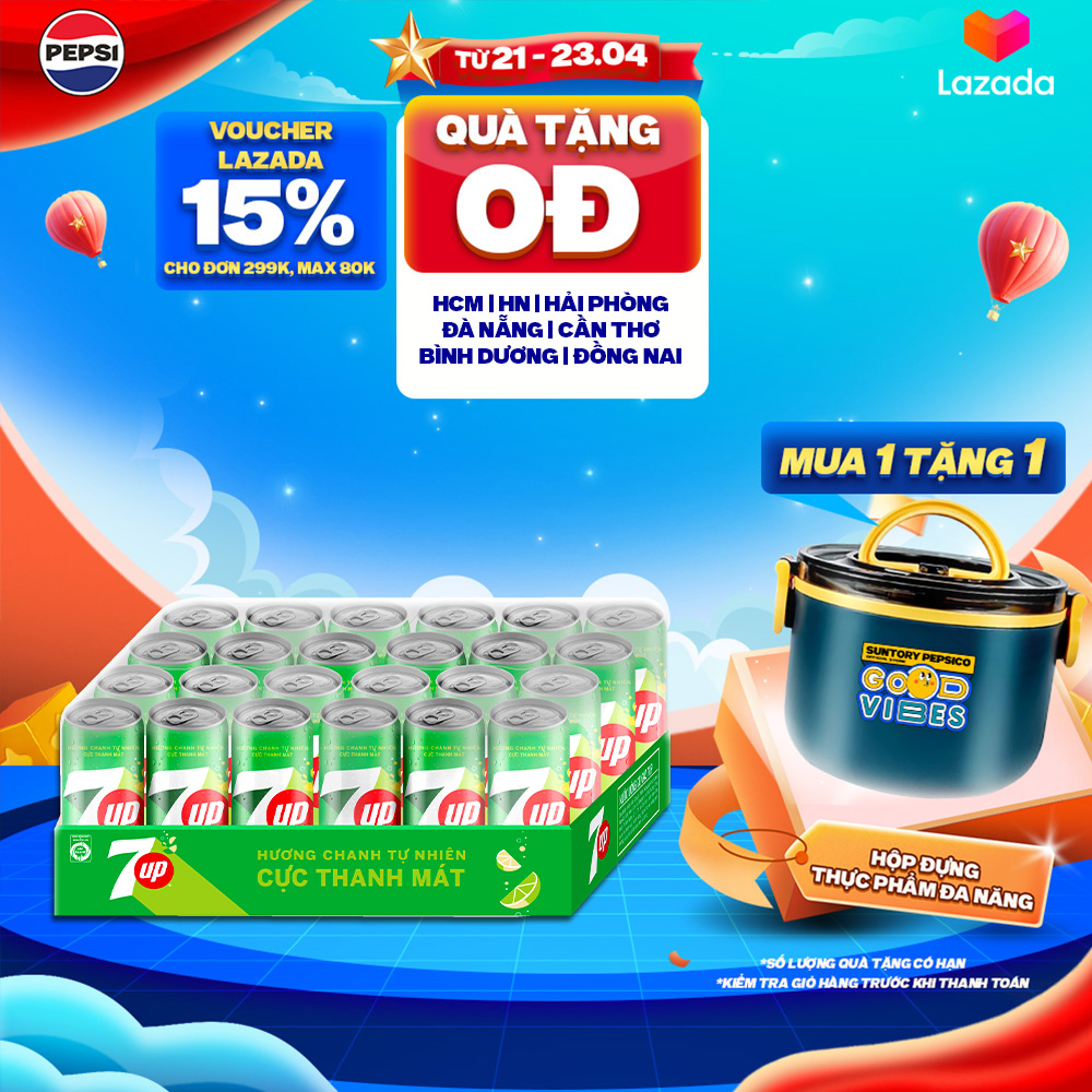 Thùng 24 Lon Nước Ngọt Có Gaz 7Up (320ml/lon)
