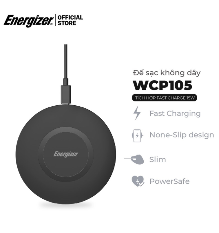 Đế sạc không dây energizer 15w kèm cáp microusb - wcp105
