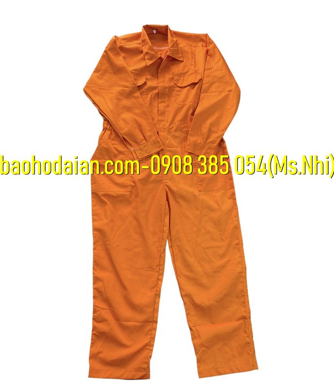 Quần áo bảo hộ lao động áo liền quần vải kaki thấm hút mồ hôi màu hôi- Hình thật