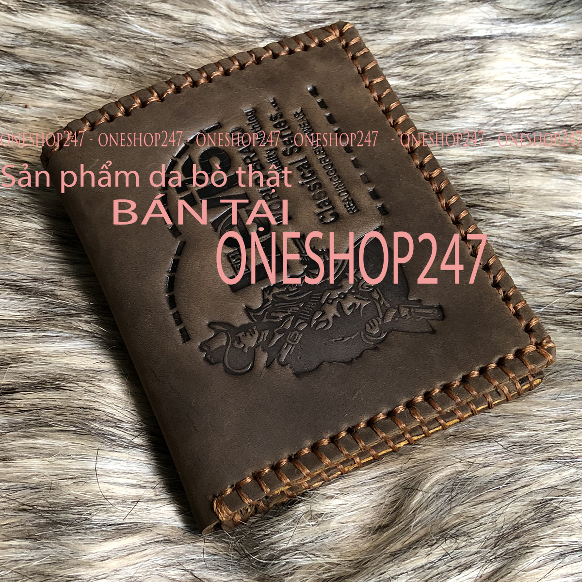 Bóp ví ĐỨNG khâu tay DA BÒ THẬT 100% Nguyên miếng để vừa giấy tờ có khóa kéo. ONESHOP247 A12V