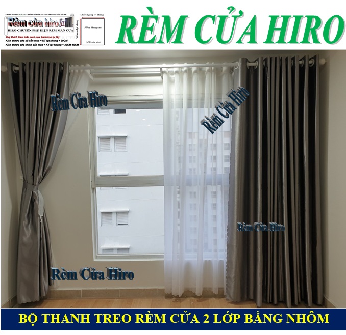 Thanh treo rèm màn cửa nhôm 2 lớp nhiều kích thước