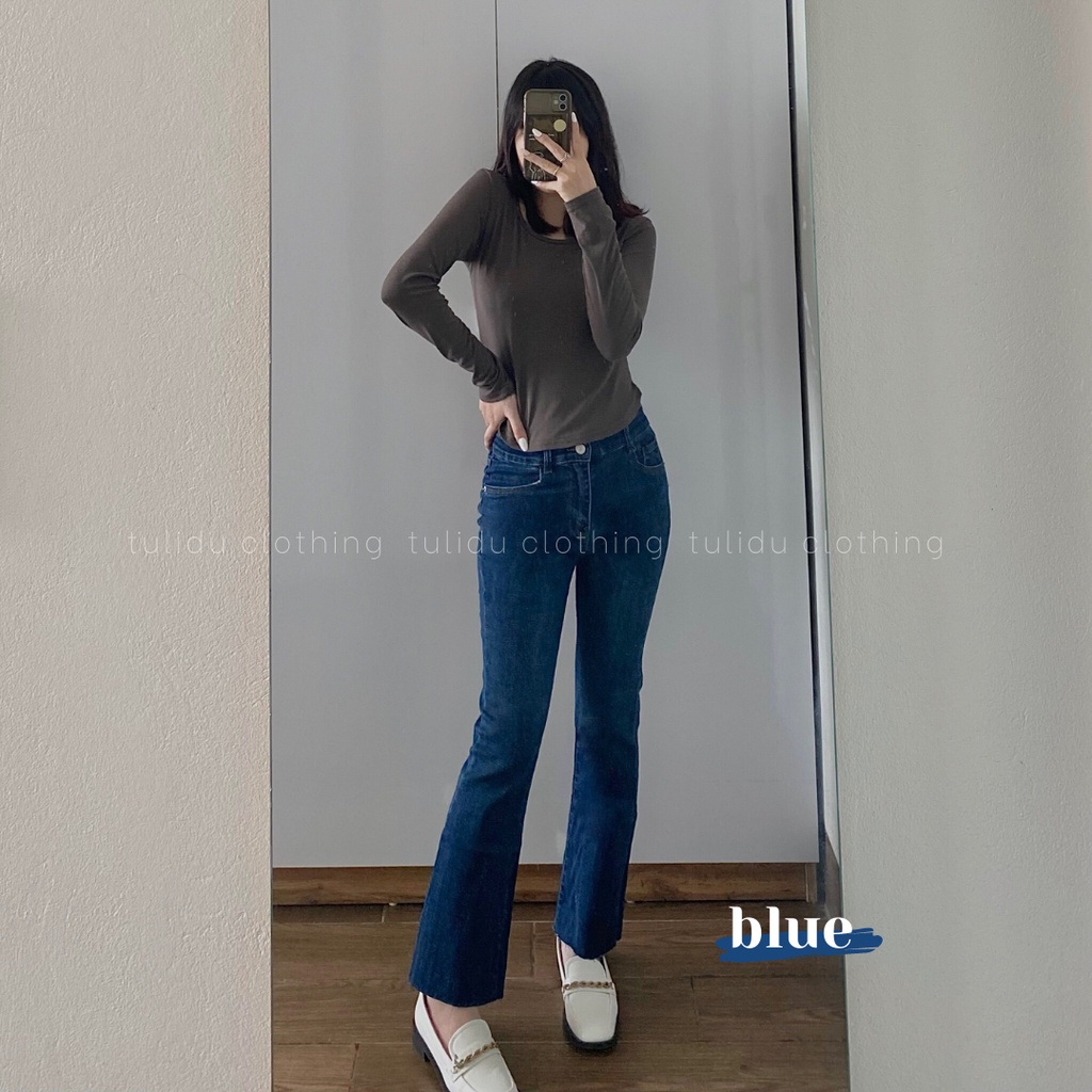 Quần jean ống loe lưng cao co giãn cắt gấu - quần bò ống loe rách gấu nữ - có big size