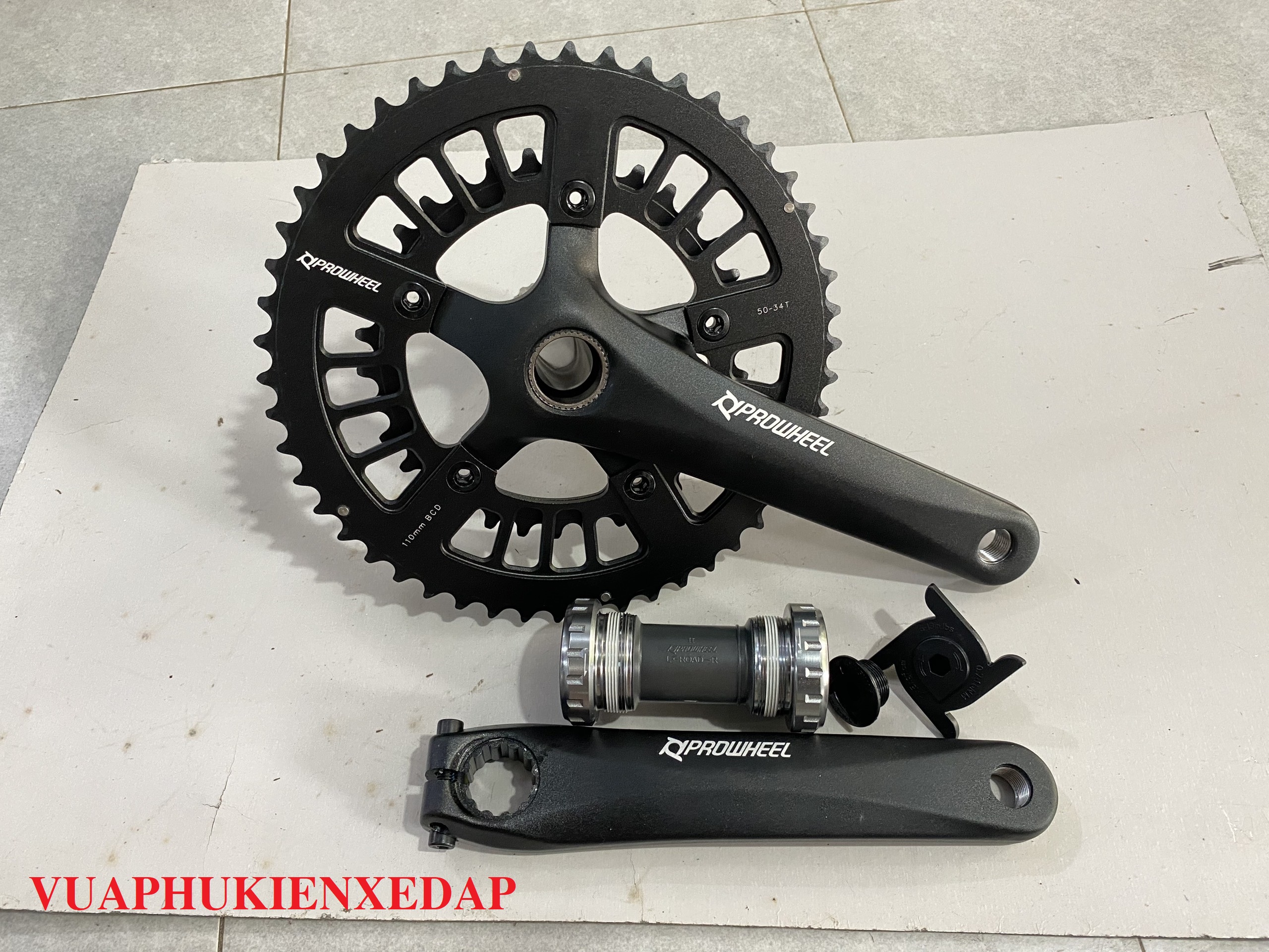 Đùi đĩa trục rỗng nhôm prowheel ounce 2 tầng 50-34t xe đạp thể thao