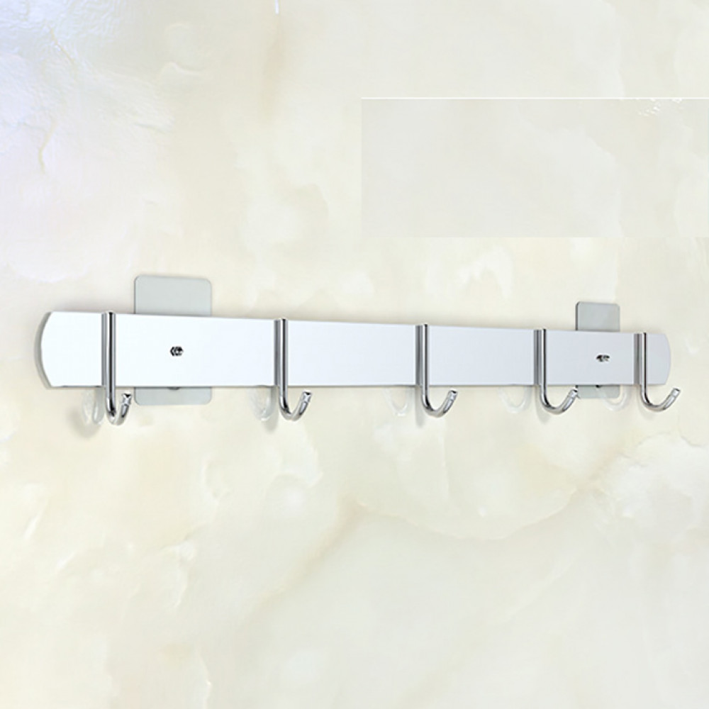 Thanh Inox SUS304 6 Móc treo đồ nhà tắm, giá treo đồ nhà bếp tặng kèm miếng dính tường chịu lực + bộ vít nở chịu tải 15kg lắp đặt không cần khoan - Bảo Hành 1 đổi 1