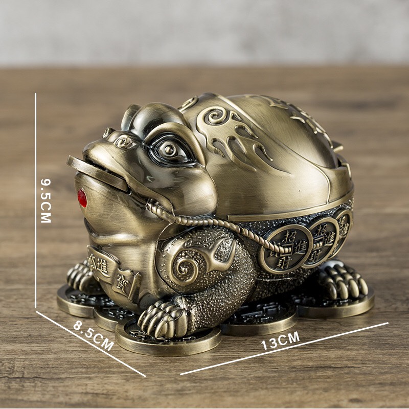Gạt Tàn Thuốc Lá Bằng Đồng Size Lớn Hình Con Cóc Ngậm Tiền Xu - Phong Thủy Trang Trí Sang Trọng, Cao Cấp