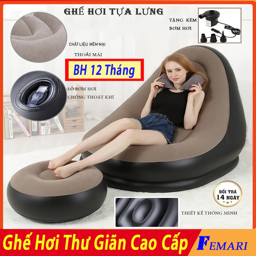 Ghế hơi tựa lưng bọc nhung mềm mịn êm ái - đệm hơi lót chân cao cấp - ghế sofa hơi femari