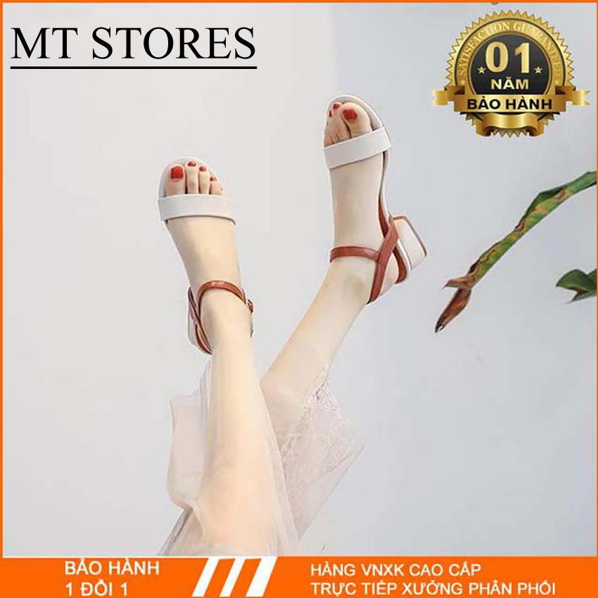 [HCM]Giày Sandal cao gót nữ 3p đi học MTSTORES402 mẫu Hàn Quốc - Quai hậu cài phối màu phá cách - Giày sandal nữ cao gót 3 phân mẫu Hàn