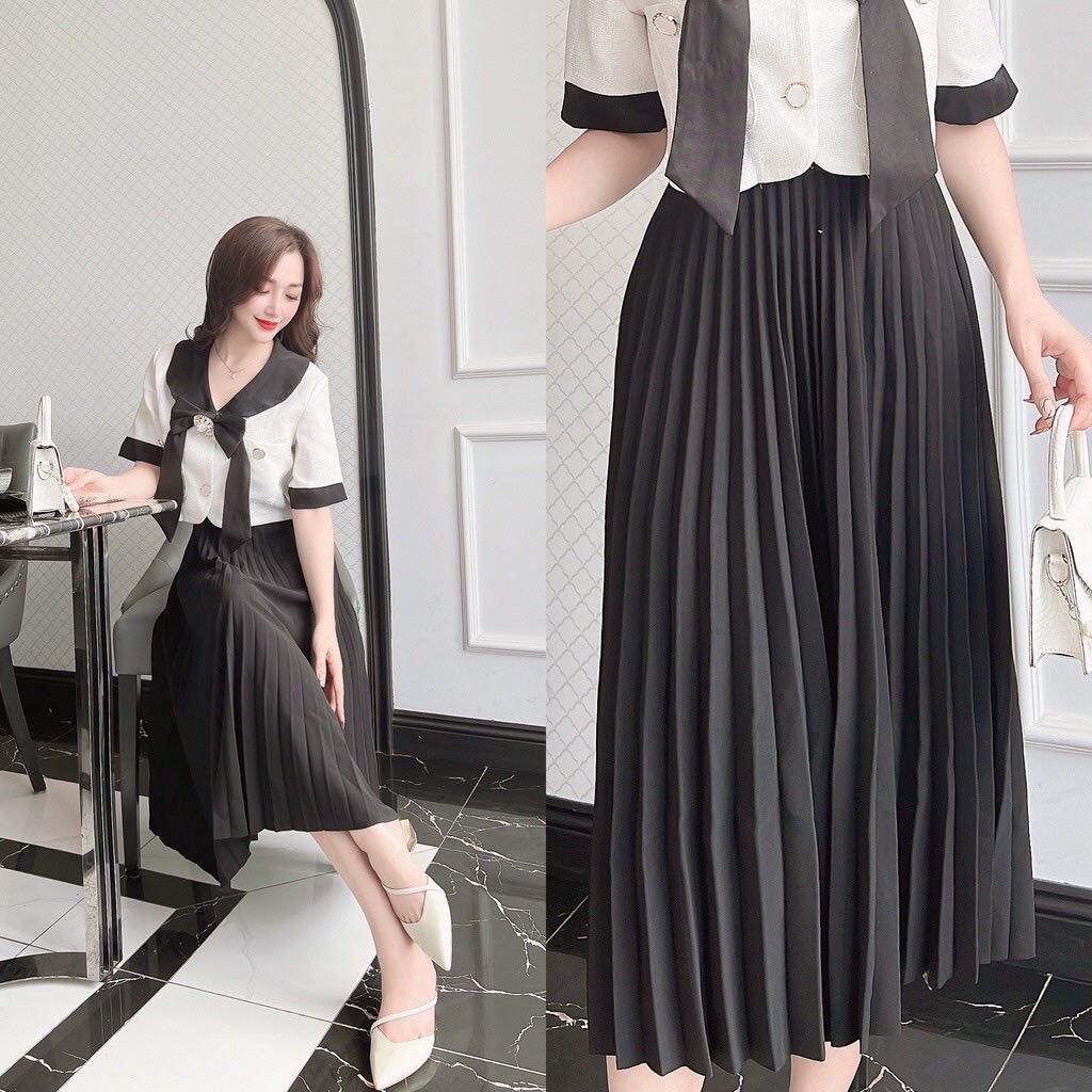 Chân váy xếp ly dài 75cm chất vải dày dặn dập ly midi công sở ! thêm kích cỡ 65cm 85cm-xmnp-mã váy xếp ly