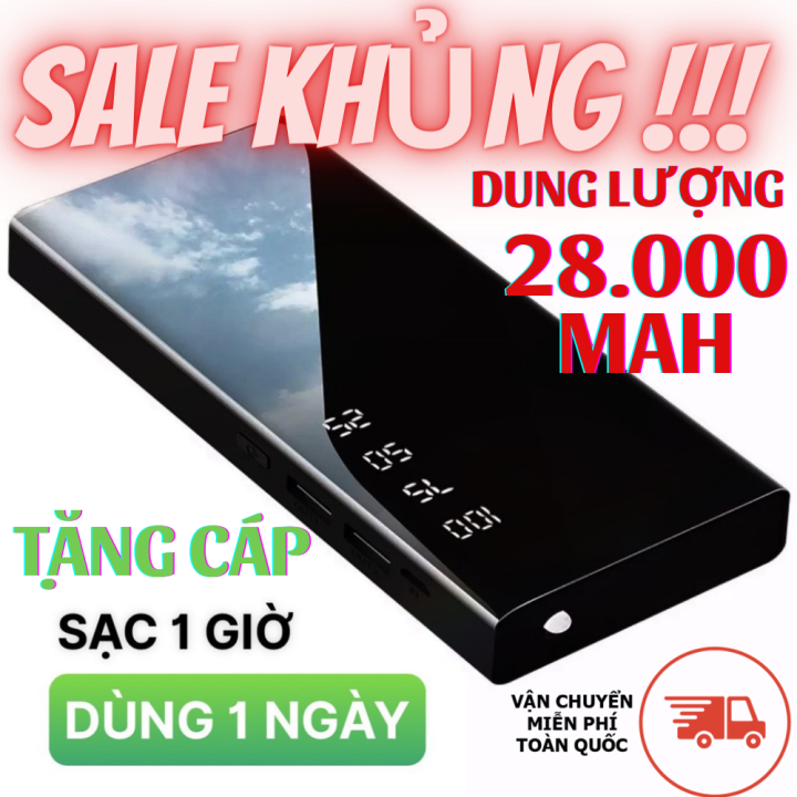 Sạc dự phòng lcd mặt gương có hiển thị 28000mah - pin dự phòng cao cấp, sang chảnh,dung lượng khủng-chính hãng