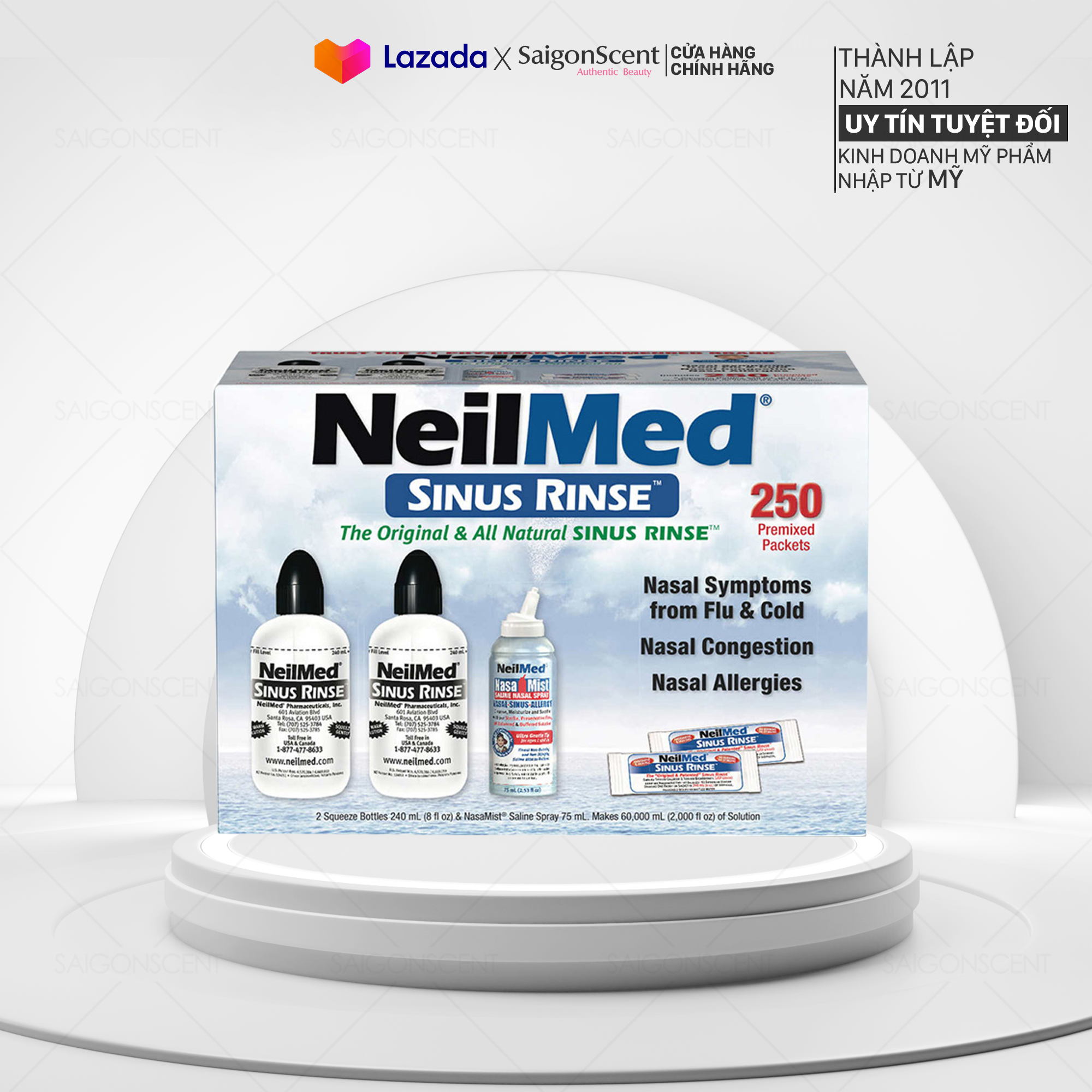 Bộ nước rửa mũi NeilMed Sinus Rinse 250 gói muối