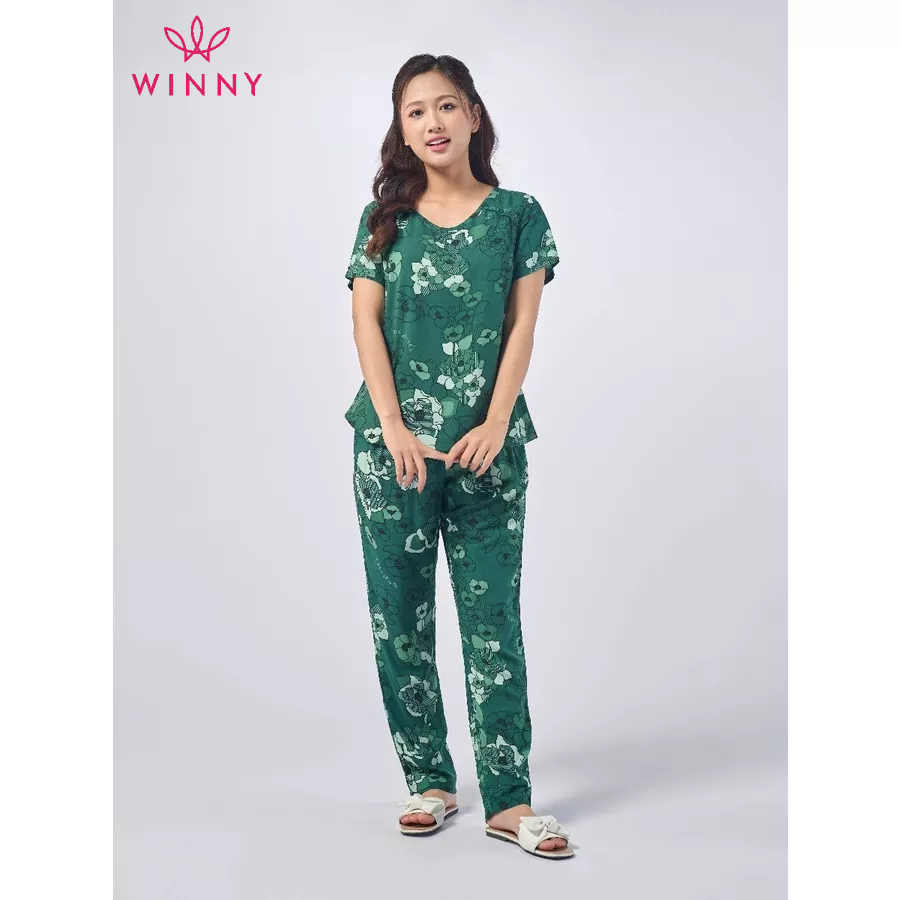 Winny - bộ đồ lanh cộc tay quần dài họa tiết hoa lá 2mnla23017d