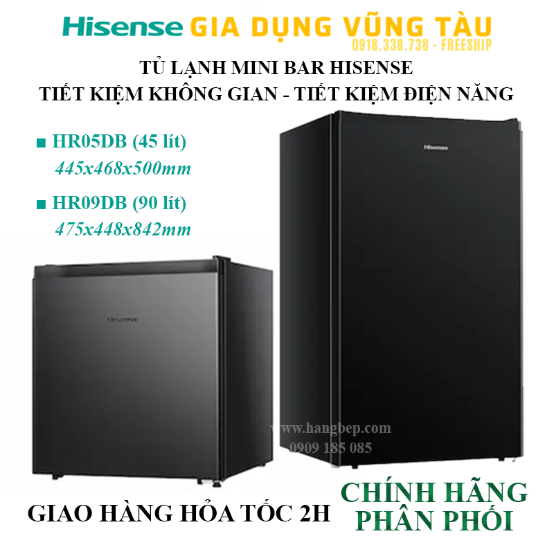 Tủ lạnh mini Hisense HR05DB 45 lít HR09DB 90 lít - Hàng Bếp 3B Vũng Tàu
