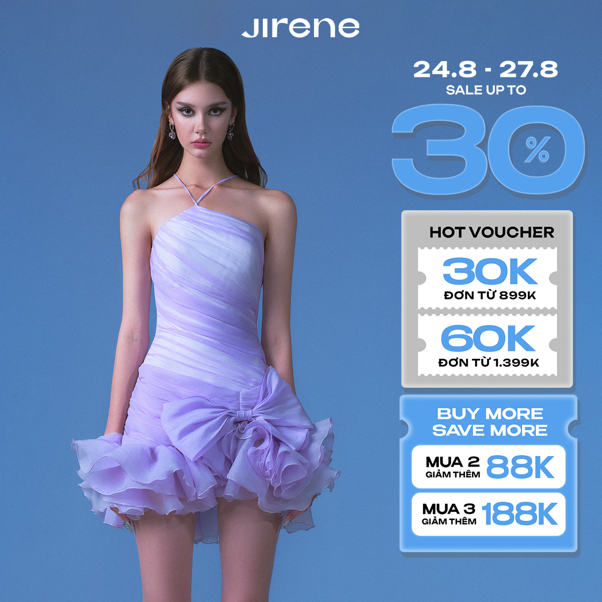 Sale up to 30% + vc 170k || sale up to 50% +vc 100k || jirene đầm save your tears chân váy phồng đính nơ chéo