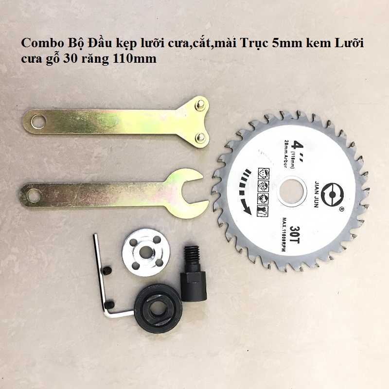 Bộ kẹp lưỡi cưa,cắt,mài M10 lỗ 5mm kèm lưỡi cưa gỗ 30 răng