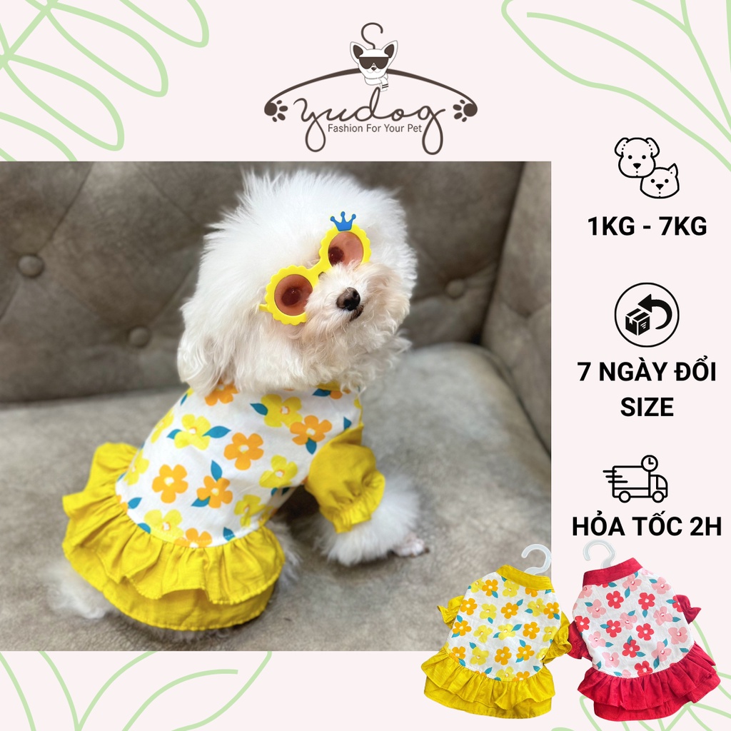Váy đầm cho chó mèo yudog - đầm trụ hoa mặc cho chó mèo thú cưng