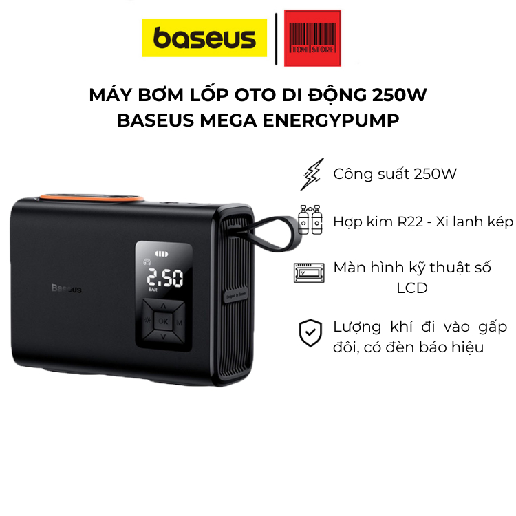 Máy Bơm Hơi Lốp Ô Tô Di Động Baseus Mega EnergyPump Series Dual Cylinder Wireless Inflator 250W ( Pin Sạc, Bơm nhanh, Công Suất lớn, LCD )
