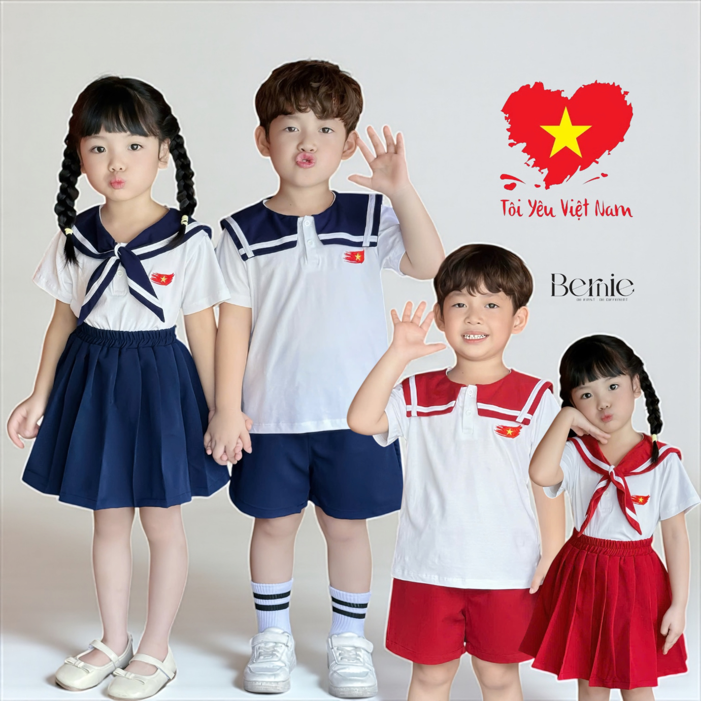 Be295 Bernie Embroidered Flag Shirt and Khaki Shorts Set, Clothing Set for Boys and Girls to Celebrate National Day
