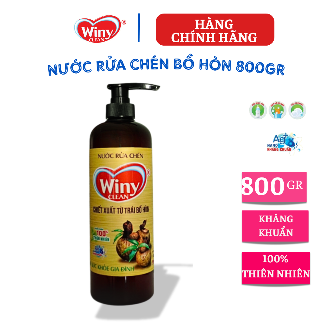 {Hàng chính hãng} Nước rửa chén Winy Clean. Nước rửa bát chiết xuất từ trái bồ hòn rửa sạch bát đĩa bảo vệ da tay