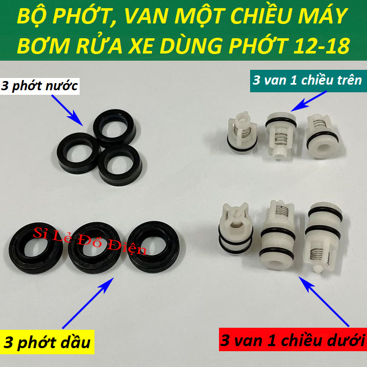 Bộ phớt 12-18 thay thế cho máy rửa xe gia đình | phớt mát rửa xe mini | bộ 12 phớt và van 1 chiều máy rửa xe mini