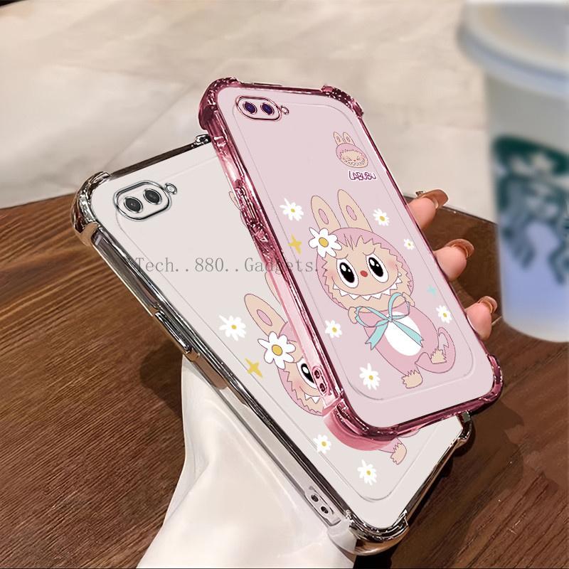 Casing OPPO A3S A5 A12E A1K Realme C2 Phone Case Silicone Four Corner Protection Labub Transparent Pattern Mobile Phone Case