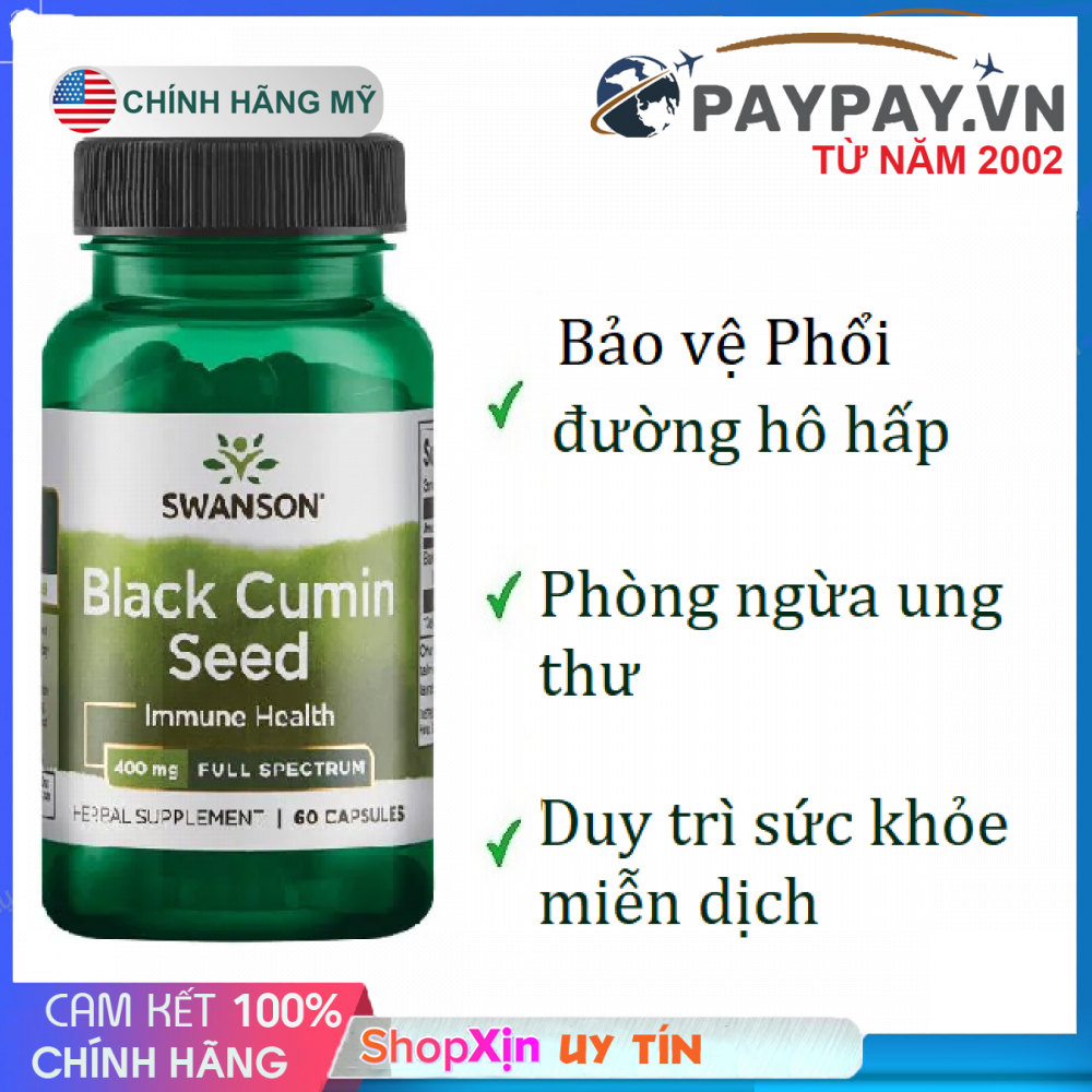 Bảo vệ phổi đường hô hấp & chống lão hóa Swanson Black Cumin Seed