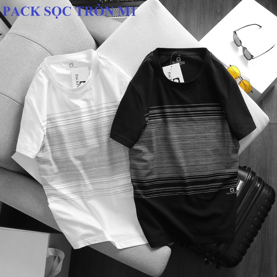 Áo thun nam cổ tròn sọc hàng vnxk
