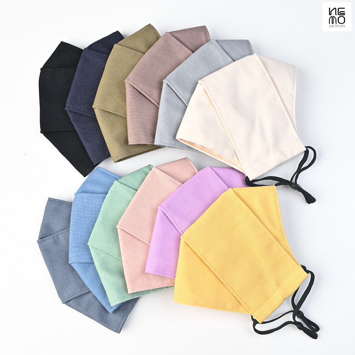 Khẩu Trang 4D FULL LINEN Cao Cấp Màu Trơn, Có Nút Tăng Giảm Dây Tiện Lợi - NEMO KTDLN