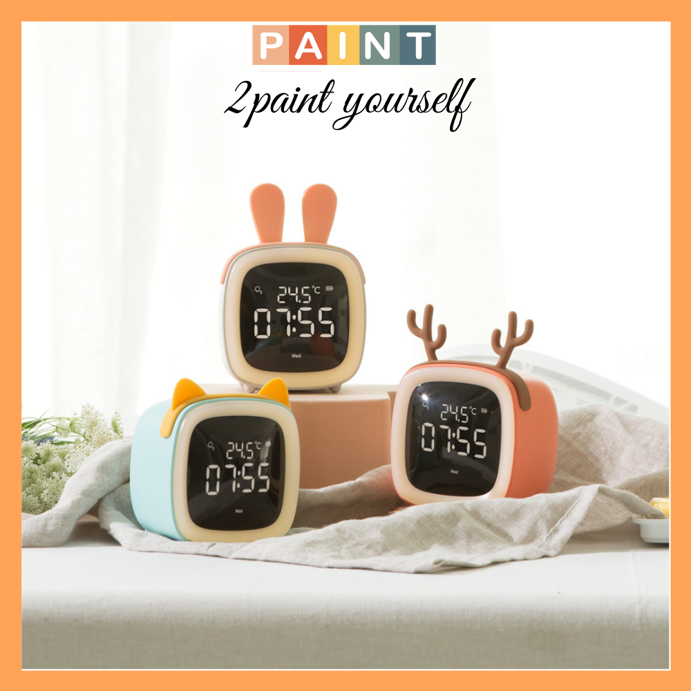 Đồng hồ báo thức đèn led hình thú cưng, pet tv trang trí, decor để bàn (Có Lịch vạn niên, đo nhiệt độ)
