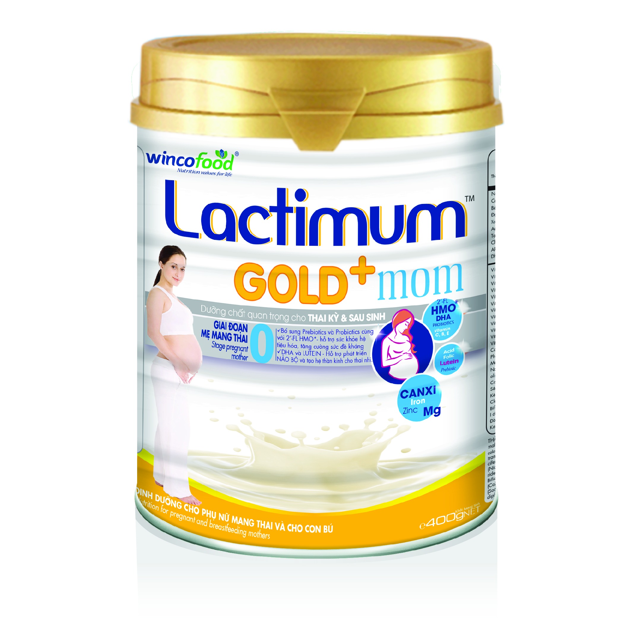 Sữa bột dành cho mẹ bầu Lactimum GOLD+ mom Lon 400g: dinh dưỡng dành cho phụ nữ mang thai và cho con bú.