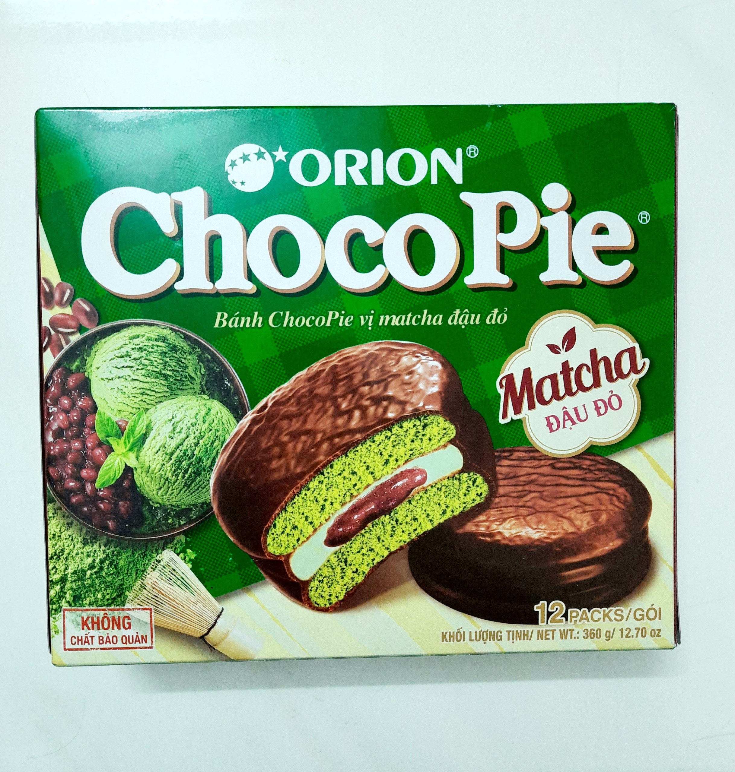 BÁNH CHOCOPIE TRÀ XANH NHÂN ĐẬU ĐỎ - HỘP 12 BÁNH
