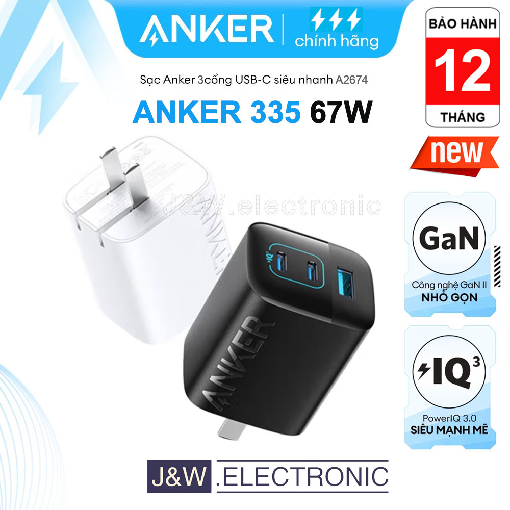 Củ sạc nhanh anker a2674 67w gan ii 3 cổng,hỗ trợ iq/pd/pps,bảo hành 18t