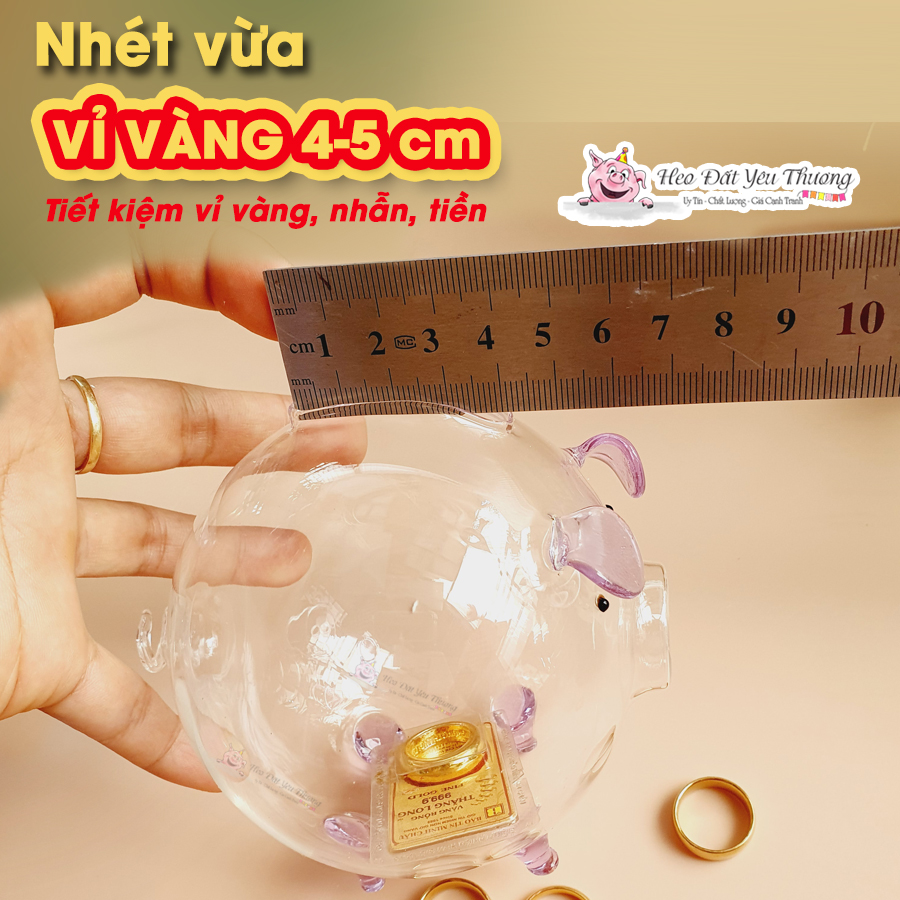 Heo thủy tinh đựng vừa vỉ vàng p.n.j dài 4cm ống heo đựng nhẫn vàng size 1