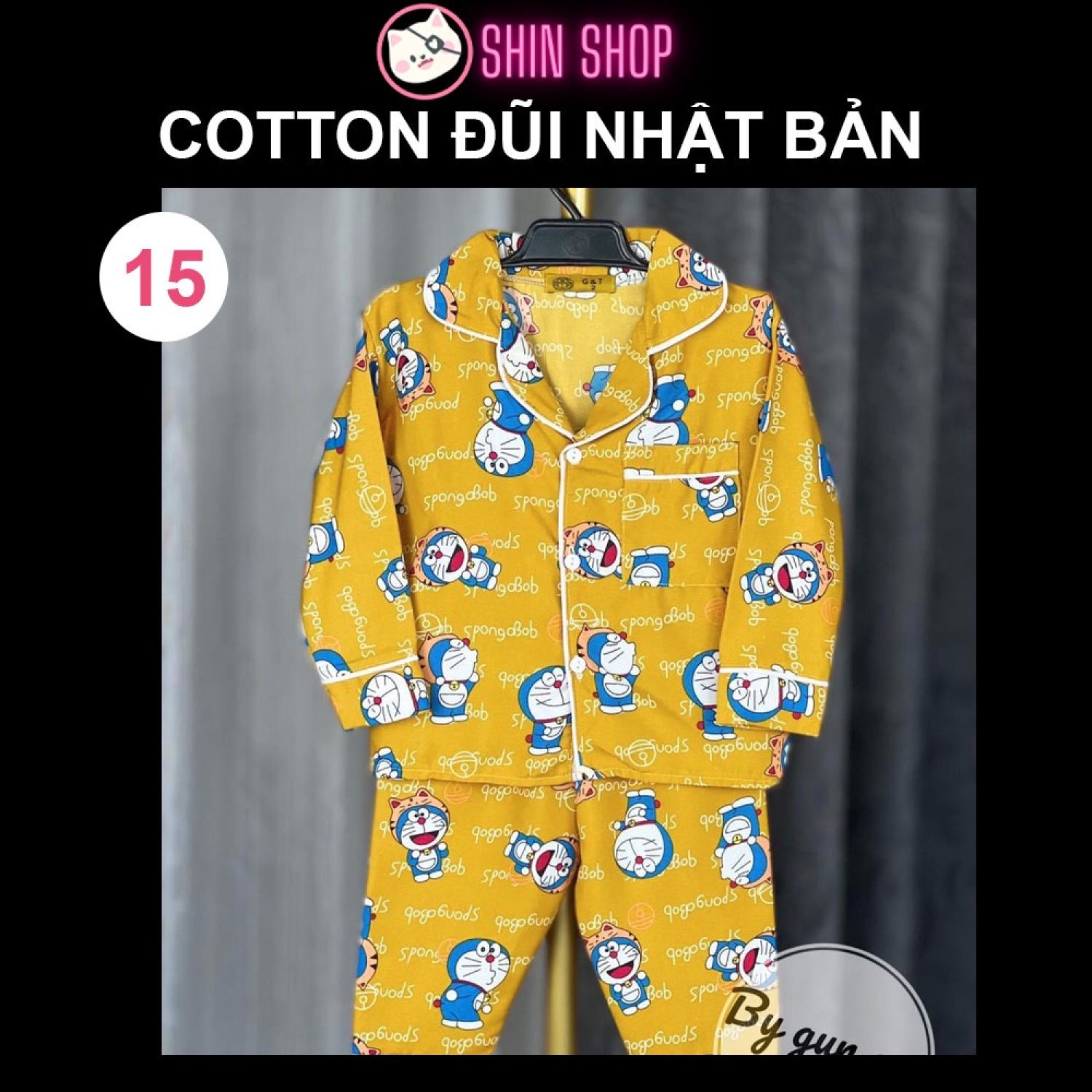 ✅ Pizama Cotton Đũi Nhật Bản Doremon Vàng CD15 tay dài quần dài bé trai gái