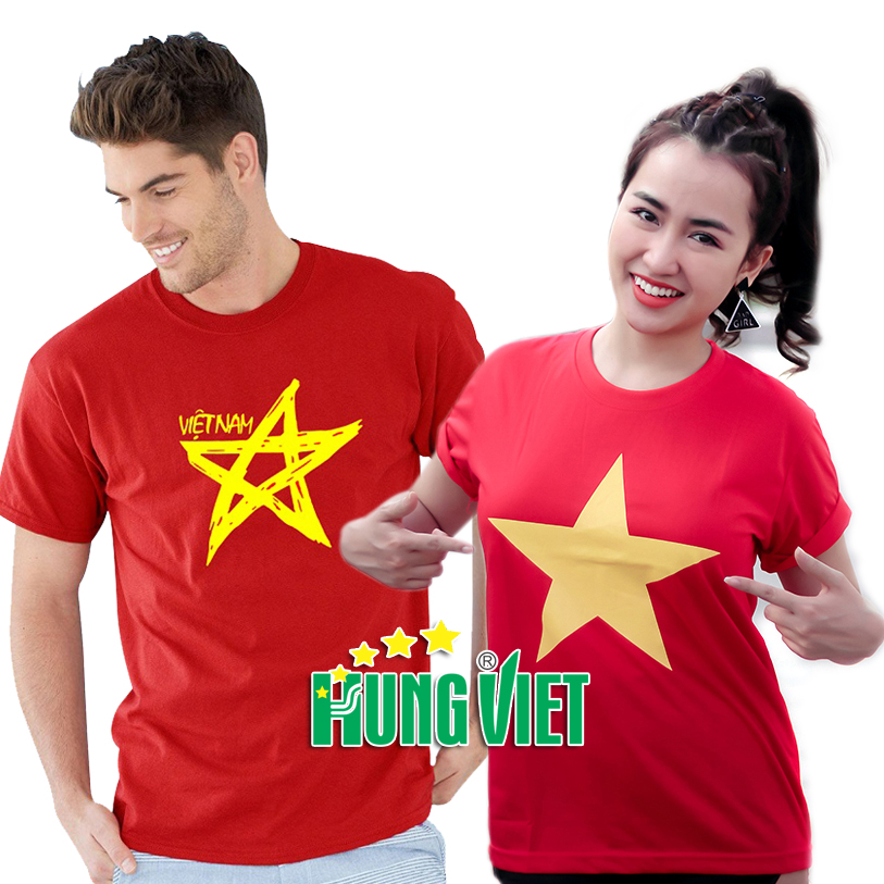 Áo cờ đỏ sao vàng in sắc nét đủ size người lớn - trẻ em