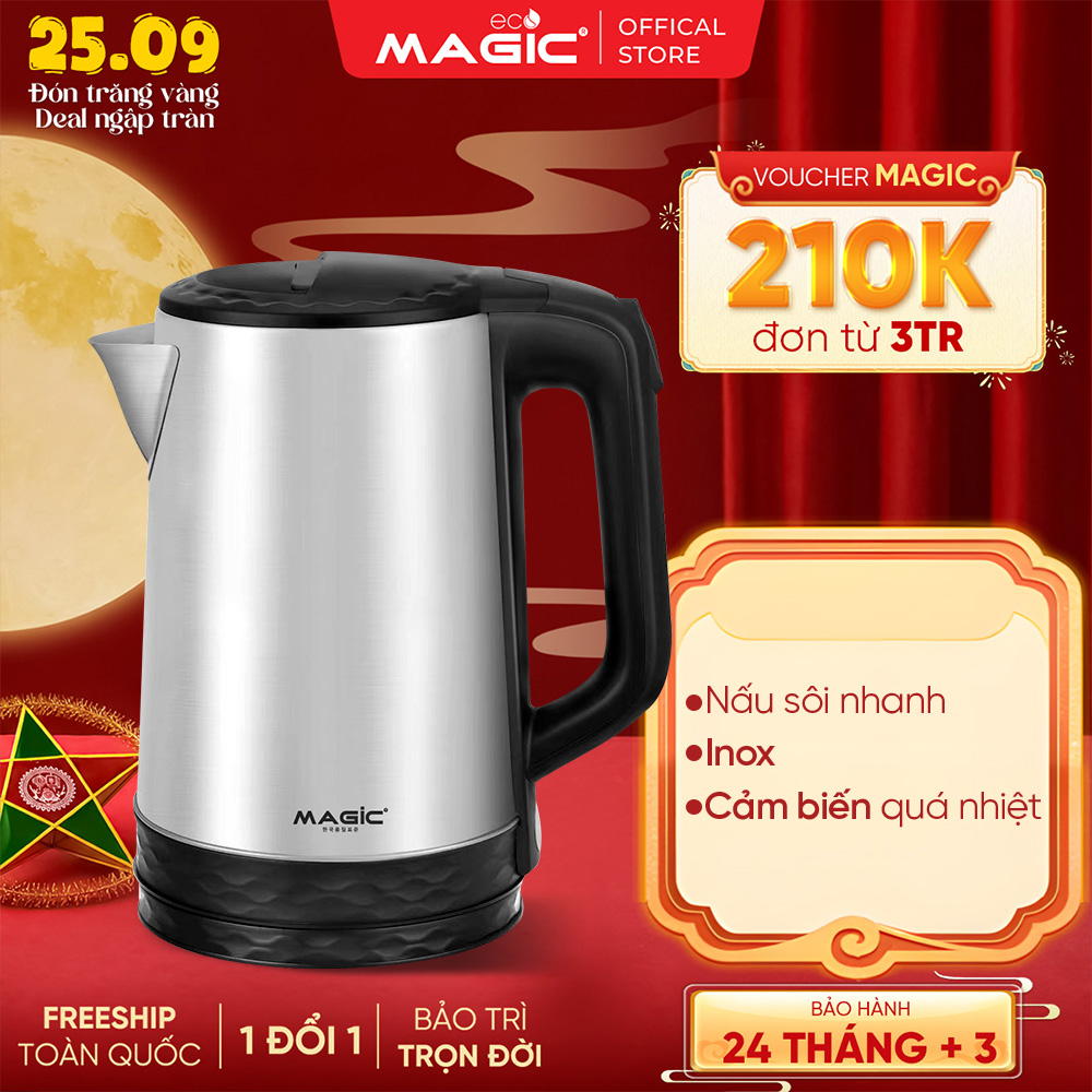Bình đun siêu tốc Inox Magic A-072, Dung tích 1.8L,Công suất 1500W, Bảo hành 12 tháng