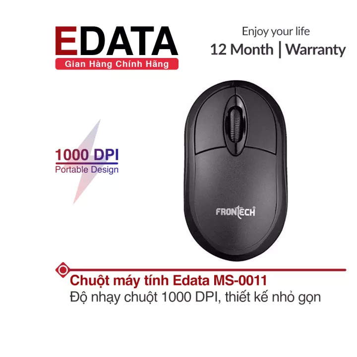 Chuột có dây Edata MS-0011, độ nhạy chuột 1000 DPI, hỗ trợ cho cả người dùng tay trái và phải, thiết kế nhỏ gọn