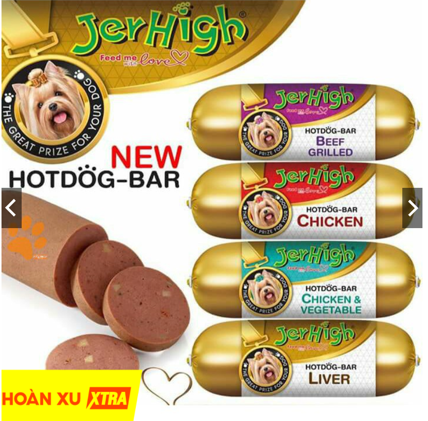 Xúc xích chó mèo thú cưng jerhigh hot dog bar 120-150g cây cực to nhập thái