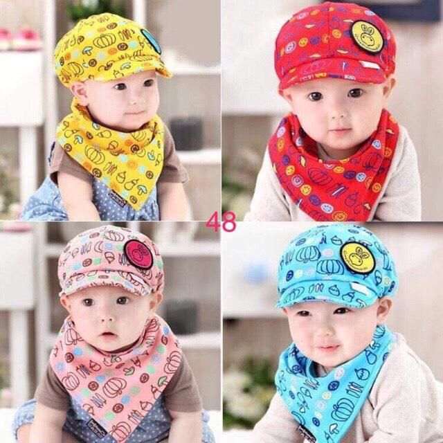 Mũ lưỡi trai cottn kèm yếm tam giác cho bé