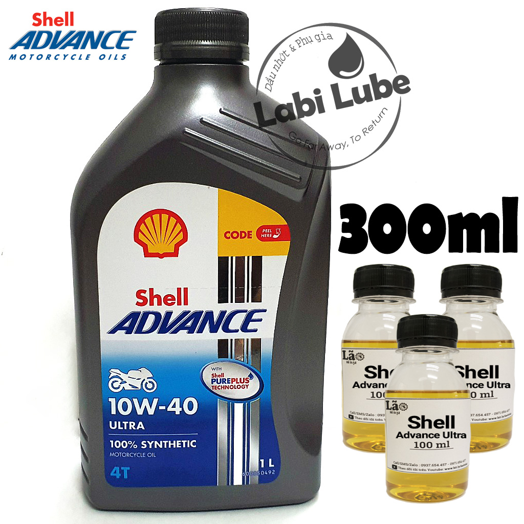Bán Lẻ 1,3 Lít Nhớt Shell Advance Ultra 10W40 Tem 2 Lớp Thái Lan, Nhớt Tổng Hợp Hoàn Toàn Cho Exciter, Winner, Raider, Satria, Sonic, MSX, GSX, R15, MT15