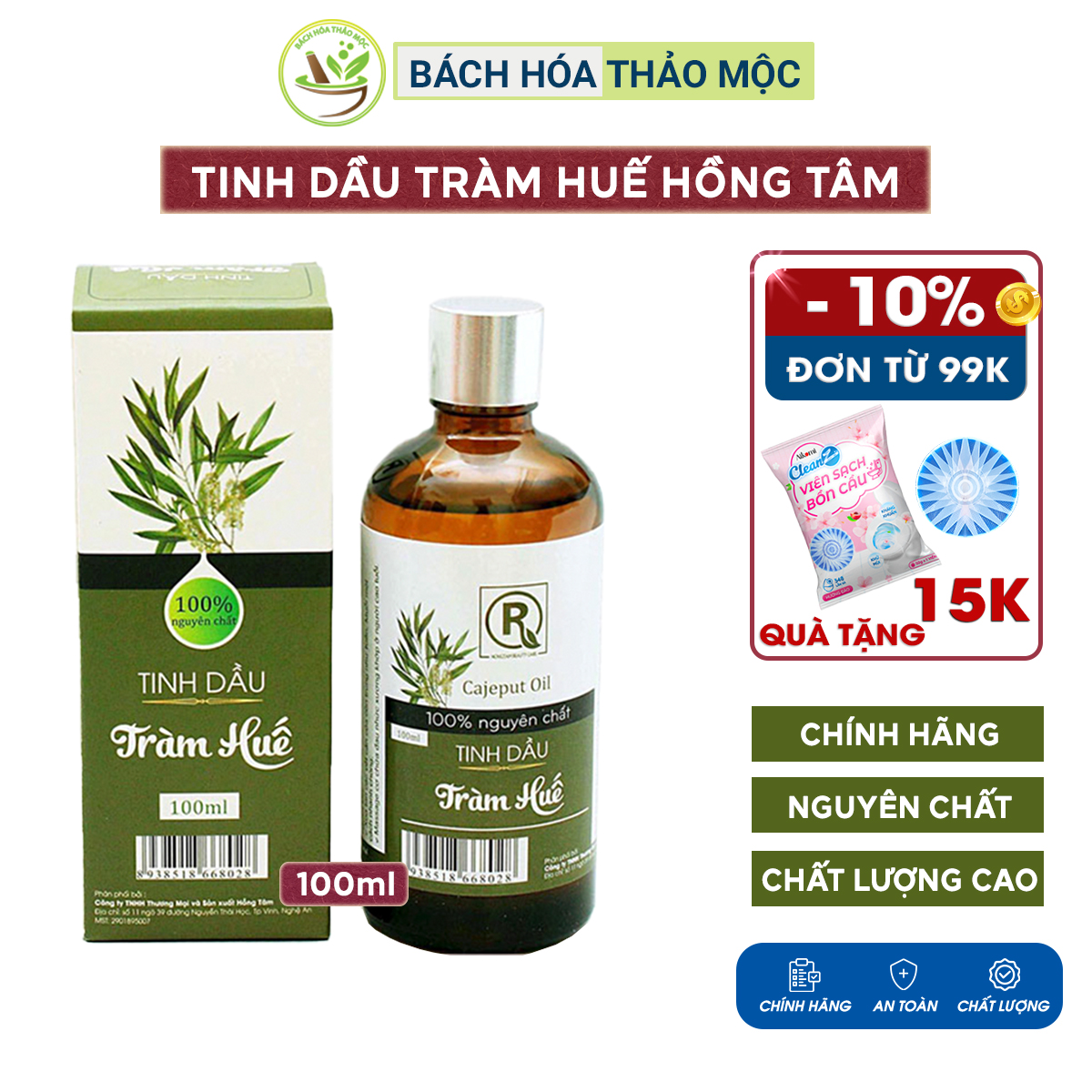 Tinh dầu tràm huế nguyên chất 100ml chính hãng hồng tâm | bách hóa thảo mộc